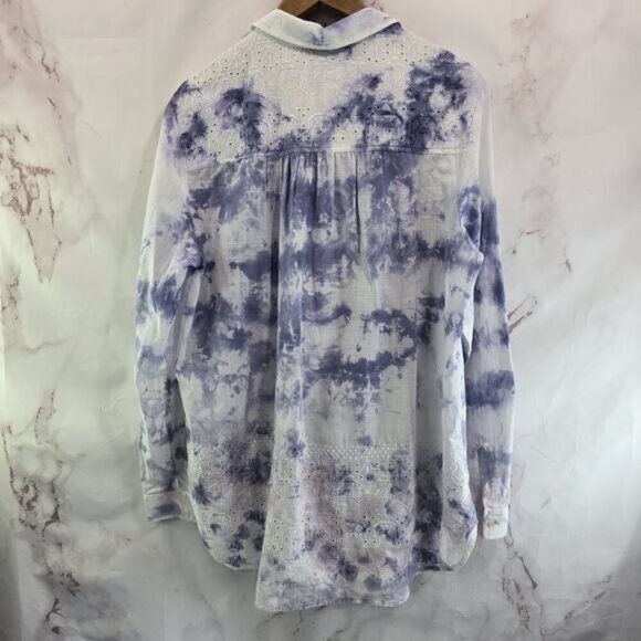 Anthropologie Shirt Womens Large Button Up Tie Dye Pilcro Purple Pink Long - Picture 6 of 13